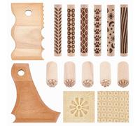 UNICRAFTALE 13Pcs 16 Styles Clay Pottery Tools Kit with 6 Clay Texture Rollers 5 Clays Stamps 2 Foot Shaper Tools Pottery Ribs Trimming Tool for DIY Handmade Clays Molding Sculpting Ceramics