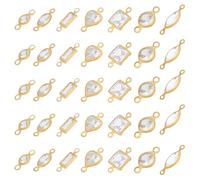UNICRAFTALE 140Pcs 7 Styles Clear Crystal Rhinestone Connector Charms Flat Round Connector Pendants Metal Heart Linking Charms Brass Necklace Making Charms for Jewelry Making Accessory