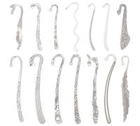 UNICRAFTALE 14pcs 14 Styles Tibetan Style Alloy Bookmarks Findings Antique Silver DIY Vintage Bookmark Unique Carved Hook Pendant Charm Book Marker with Loops for Book Lover DIY Project Gift
