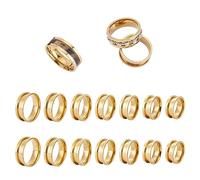 UNICRAFTALE 14Pcs 7 Sizes Ring Blanks Titanium Steel Grooved Finger Rings Set Golden Core Inlay Ring for Resin Empty Unisex Rings for Jewelry Making