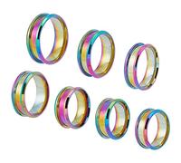 UNICRAFTALE 14pcs Rainbow Blank Core Ring Size 6-12 Stainless Steel Grooved Ring with Velvet Pouches Round Empty Ring for Inlay Ring Jewelry Wedding Band Making