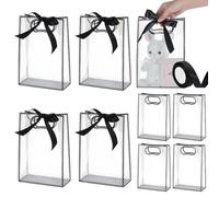 UNICRAFTALE 15 Pcs Clear Black Plastic Gift Bag 26cm Rectangle Transparent Folding Plastic Gift Bags with Hole Handles Reusable Favor Bag for Boutique Wedding Birthday Party Favor Halloween Christmas