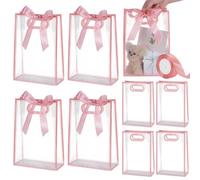 UNICRAFTALE 15 Pcs Clear Pink Plastic Gift Bag 26cm Rectangle Transparent Folding Plastic Gift Bags with Hole Handles Reusable Favor Bag for Wedding Birthday Halloween Fall Party Favors