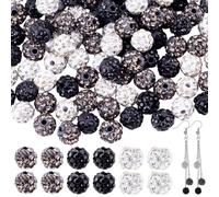 UNICRAFTALE 150Pcs 3 Colors Rhinestone Beads 7.5-8mm Round Disco Ball Jet Gray White Rhinestone Clay Beads Bling Glitter Suger Bugglegum Halloween Bead for Necklace Bracelet Earring Jewelry Making