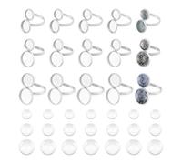 UNICRAFTALE 15pcs 3 Styles Finger Rings Blank Bases 17mm Adjustable Open Cuff Ring Findings Transparent Glass Cabochons Base 304 Stainless Steel Flat Round Pad Ring Base Bezel Tray 8-12mm