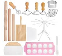 UNICRAFTALE 15Pcs Wooden Pasta Making Kit Ravioli Stamp Set Gnocchi Board Wood Threaded Rolling Pin Dumpling Press Mold Pasta Cutter Wheel Drying Rack for Homemade Spaghetti Dumplings Rice Dumpling