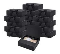 UNICRAFTALE 16 Pc Black Gift Boxes with Lids Cardboard Paper Gift Packing Boxes with Blacks Ribbon Rectangle Luxury Black Gifts Box for Graduation Christmas Wedding Birthday Party 27x22x8cm