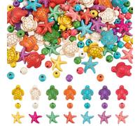 UNICRAFTALE 160pcs 3 Styles Sea Turtle & Starfish Beads, 6mm Round Multicolor Synthetic Turquoise Beads for Jewelry Making