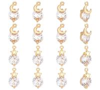 UNICRAFTALE 16Pcs 2 Styles Real 18K Gold Plated Charms Birthstone Clear Crystal Stone Connector Charms Rhinestone Pendants with Moon Star Metal Linking Charm for DIY Jewelry Making Accessory