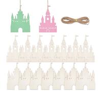 UNICRAFTALE 16Pcs 2 Styles Wood Princess Castle Cutouts Unfinished Wooden Princess Castle Hanging Ornaments Embellishments with String DIY Craft Gift Tags for Home Party Decor Craft Project 15x9.8cm