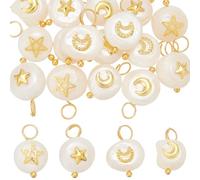 UNICRAFTALE 16Pcs 4 Styles Freshwater Pearl Charms with Moon Star Crescent Slices Natural Flat Round Pearl Pendants for DIY Earring Bracelet Jewelry Making Craft