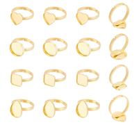 UNICRAFTALE 16Pcs 4 Styles Stainless Steel Adjustable Ring Components Round Blanks Ring Heart Finger Rings Pad Ring Base Square Tray Rings Teardrop Pad Cabochon Base for DIY Finger Making Settings