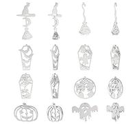 UNICRAFTALE 16pcs 8 Styles 201 Stainless Steel Halloween Theme Pendants Metal Laser Cut Coffin Witch Broom Ghost Charms Flat Hollow Drop Dangle Earrings Charms for Necklace Jewelry Making