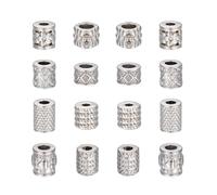 UNICRAFTALE 16Pcs 8 Styles 304 Stainless Steel Column Beads Large Hole Bead Metal Spacer Beads Pattern Texture Bead 2.2-4mm Hole for Bracelet Necklace Jewelry Making Crafts Decoration
