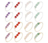 UNICRAFTALE 16pcs Chakra Crystal Stone Ring Golden Sliver Spiritual Irregular Nature Gemestone Rings Wire Wrapped Colorful Threading Beads Luncky Stone Jewelry for Women Diameter 20mm