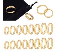 UNICRAFTALE 16pcs Golden Blank Core Finger Rings - Stainless Steel Grooved Ring With Velvet Pouches - Size 6-13 Round Empty Band for Inlay Jewelry Making and Gift