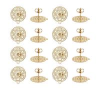 UNICRAFTALE 16Pcs Golden Flat Round Filigree Stud Earring Stainless Steel Bohemian DIY Stud Earrings Hollow Flower Earrings Posts with Hole Metal Stud Earring Component for Earring Jewelry Making