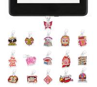 UNICRAFTALE 16pcs Passionate Love Theme Kindle Charms Acrylic Mixed Shapes Dust Plug Decor with Type C Compatible E-Reader Dust Plug Charm for Kindle Decorating Accessories Book Lover Readers