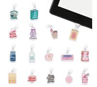 UNICRAFTALE 16Pcs Read Theme Kindle Charms Acrylic Mixed Shapes Dust Plug Decor with Type C Compatible E-Reader Dust Plug Charm for Kindle Decorating Accessories Book Lover Readers