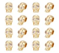 UNICRAFTALE 16Pcs Skull Beads 18K Gold Plated Rhinestone Skeleton Head Spacer Beads Metal Golden Halloween Gothic Crystal European Bead for DIY Bracelet Jewelery Making Hole 3.5mm