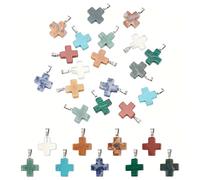 UNICRAFTALE 18pcs 9 Colors Natural Stone Crystal Cross Charms Gemstone Cross Charm Bulk Colourful Crucifix Pendants for Bracelets Necklaces Jewelry Making Easter Decoration
