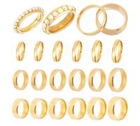 UNICRAFTALE 18Pcs Stainless Steel Classical Plain Stackable Wedding Band Rings 18 Sizes Golden Laser Inscription Blank Finger Ring Metal Simple Ring for Women Men Gifts