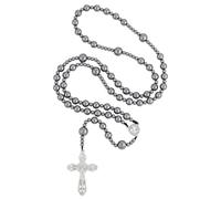 UNICRAFTALE 1Pc 78cm Hematite Beads Necklace Black Synthetic Stone Antique Silver Cross Center Extra Long Chain for Daily Jewelry Mens Womens