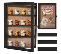 UNICRAFTALE 1pc black Shelved Wooden Display Case with Clear Lid Rectangle Shadow Box with 3 Removable Shelves for Boutique Presentation and Home Organization 28x44.8x7.5cm