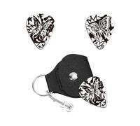 UNICRAFTALE 1pc Guitar Picks Gifts Butterfly Stainless Steel Guitar Picks Double-Side Laser Personalized Plectrum with PU Leather Case Graffiti Style Guitar Accessories Musician Gift
