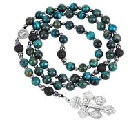 UNICRAFTALE 1Pc Hematite Beads Necklace Black Synthetic Stone Cross Center Extra Long Chain for Daily Jewelry Mens Womens, 82cm Long, Dyed Natural Cadet Blue Tiger Eye, No Gemstone
