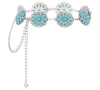 UNICRAFTALE 1Pcs 61cm Long Turquoise Belt for Summer Women Western Turquoise Oval Link Waist Belts Chains Metal Belly Link Antique Silver Adjustable Waist Belting for Summer Jeans and Dress