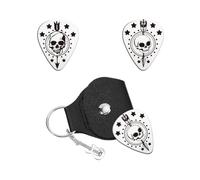 UNICRAFTALE 1pcs Gifts Guitar Pick Personalized Keychain Double-side Engraved Skull Stainless Steel Guitar Pick with PU Leather Case Plectrum Set for Player Birthday
