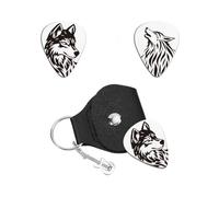 UNICRAFTALE 1Pcs Personalized Gifts Guitar Pick Keychain Double-Side Wolf Stainless Steel Guitar Pick with Pu Leather Case Plectrum Set for Player Birthday