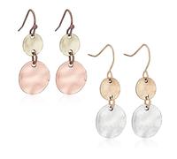 UNICRAFTALE 2 Pairs 2 Colors Boho Disc Earrings Retro Two Tone Round Dangle Earrings for Women Handmade Trendy Disc Earring Round Dangle Earrings Geometry Earring Jewelry Gift