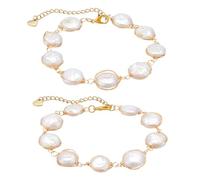 UNICRAFTALE 2 Pcs 21cm Real 18K Gold Plated Natural Keshi Pearl Link Bracelets Adjustable Dainty Pearl Bracelets with Heart Chain Women Trendy Bangle Adjustable Curb Chain for Women Bracelet