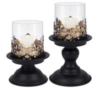 UNICRAFTALE 2 Pcs/Sets Black Iron Glass Candle Holder with Clear Glass Sleeve Decorative Hurricane Candle Holders for Thanksgiving Christmas Holiday Dining Table Centerpiece
