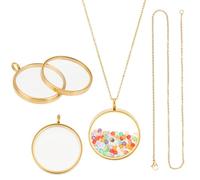 UNICRAFTALE 2 Sets 18K Gold Plated Memory Locket Pendants 30mm Stainless Steel Floating Locket Pendants with 45cm Necklace Glass Photo Frame Lockets Pendant for Christmas Jewelry Making