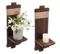 UNICRAFTALE 2 Sets Coffee Wall Decor Candles Sconces Vintage Rustic Handmade Wooden Wall-Mount Candle Holders Wood Farmhouse Candles Sconce Set for Home Hanging Art Decorations 40x13x13cm