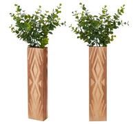 UNICRAFTALE 2 Sets Wooden Walls Vase Set Sandy Brown Rectangle Walls Planter for Indoor Plants Modern Farmhouse Wooden Wall Vases Boho Wall Vase Decor for Living Room Bedroom Bathroom 296x71x40mm