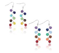 UNICRAFTALE 2 Style 2 Pairs 7 Chakra Earrings Long Dangle Stanless Steel Hook Eardrop Rainbow Round Beaded Dangle Earrings Dyed Natural Crystal Wedding Jewellery Gifts for Summer Women Ladies