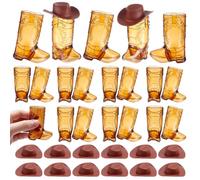 UNICRAFTALE 20 Sets Cowboys Boot Shot Glasses Decor with Cowboys Hats Mini Plastic Western Cowboy Cups Brown Reusable Cups for Wedding Decorations Western Cowboy Hen Theme Party Supplies