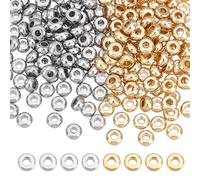 UNICRAFTALE 200Pcs 2 Colors Flat Round Spacer Beads Stainless Steel 4mm Beads Metal Smooth Bead Round Rondelle Spacer Bead for DIY Bracelet Jewelry Crafts Making