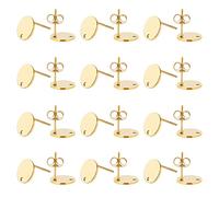 UNICRAFTALE 20pcs 10mm Golden Flat Round Stud Earrings Stainless Steel Ear Studs with Hole Earring Post with Ear Nuts Earring Components 0.8mm Pin for DIY Jewelry Making