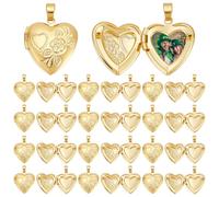 UNICRAFTALE 20Pcs Golden Locket Pendants Small Heart Photo Frame Charms Metal Memory Locket Charms Heart Picture Frame Bouquet Charm for DIY Jewelry Making 17mm Long