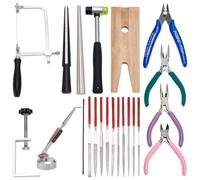 UNICRAFTALE 20Pcs Jewelers Tools Set Including Jeweler's Saw Frame Third Hand Tweezers Multipurpose Needle File Metal Ring Clamp Ring Sizer Mandrel Measuring Tool Mallet Hammer 4 Jewelry Pliers
