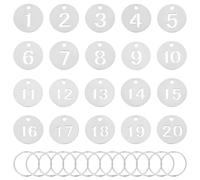 UNICRAFTALE 20pcs Stainless Steel Numbers Tags 1-20 Round Key Numbered Tags with Iron Key Rings Identification Hang Tags with Holes Flat Round Metal Key Tags Number Luggage Marker ID Tag