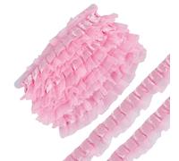 UNICRAFTALE 21.87 Yards 2-Layer Pleated Organza Lace Edge Trim 1-5/8 Inch Wide Gathered Ruffle Chiffon Ribbon Pink Pleated Edging Trimmings Fabric for Cloth Sewing Embroidered Applique Wedding