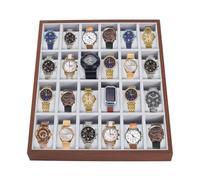 UNICRAFTALE 24 Grid Wooden Watch Jewelry Tray Organizer 33x40cm Velvet-Lined Storage Tray with Coconut Brown Finish Open Design for Home Vanity Store Display and Travel Jewelry Storage