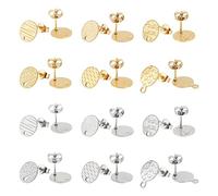 UNICRAFTALE 24 Pcs 2 Colors 6 Styles Flat Round Earring Stud 304 Stainless Steel Stud Earring Findings with Earring Backs Post Earring Textured for DIY Earrings Jewellery Making