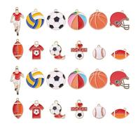 UNICRAFTALE 24Pcs 12 Styles Bulk Gold Enamel Charms Metal Baseball Football Pendant Sports Theme Colorful Charms for DIY Earring Necklace Bracelet Jewelry Making